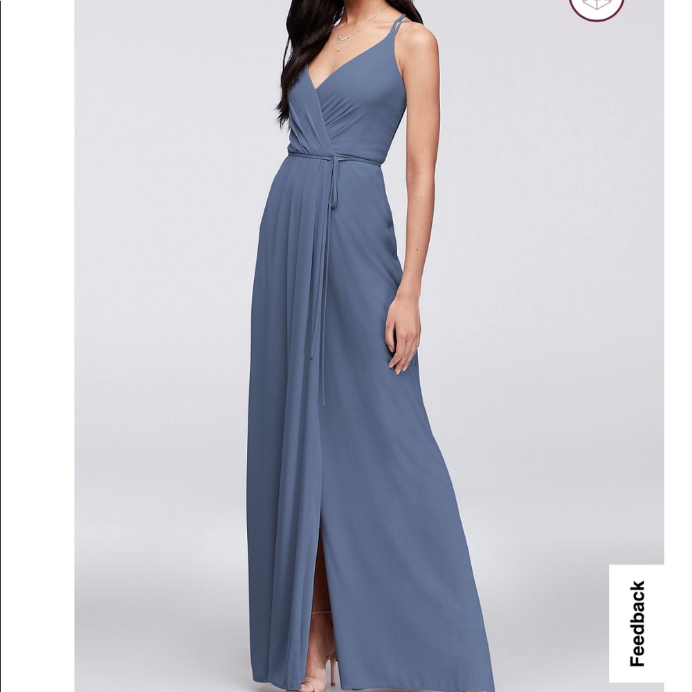 David’s bridal double-strap long georgette bridesmaid wrap dress